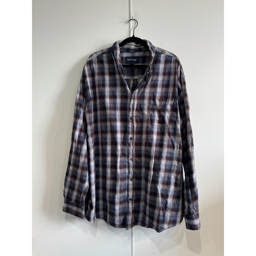 St. John's Bay Shirt Mens 2XL Blue Plaid Flannel Button Front Long Sleeve‎